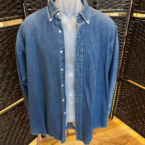 Ralph Lauren Polo 90s Vintage Blaire Blue Denim Work Shirt Large